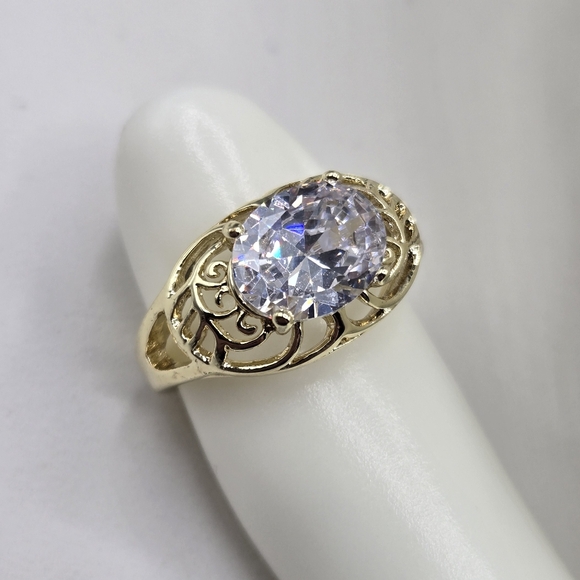 Swarovski Crystal Elements Gold Statement Ring Size 7 Clear Oval Prom Bridal - Picture 5 of 5
